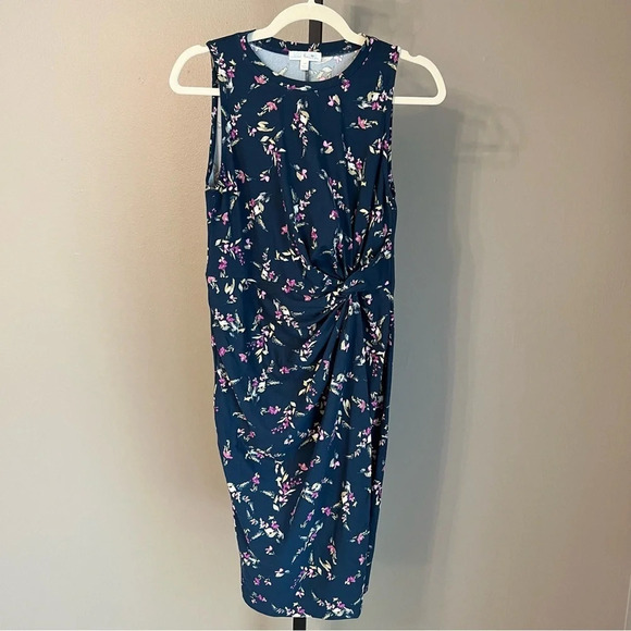 Nine Britton Floral Ruched Dress Navy Floral Medium Petite NWT Classic Spring - Picture 1 of 6